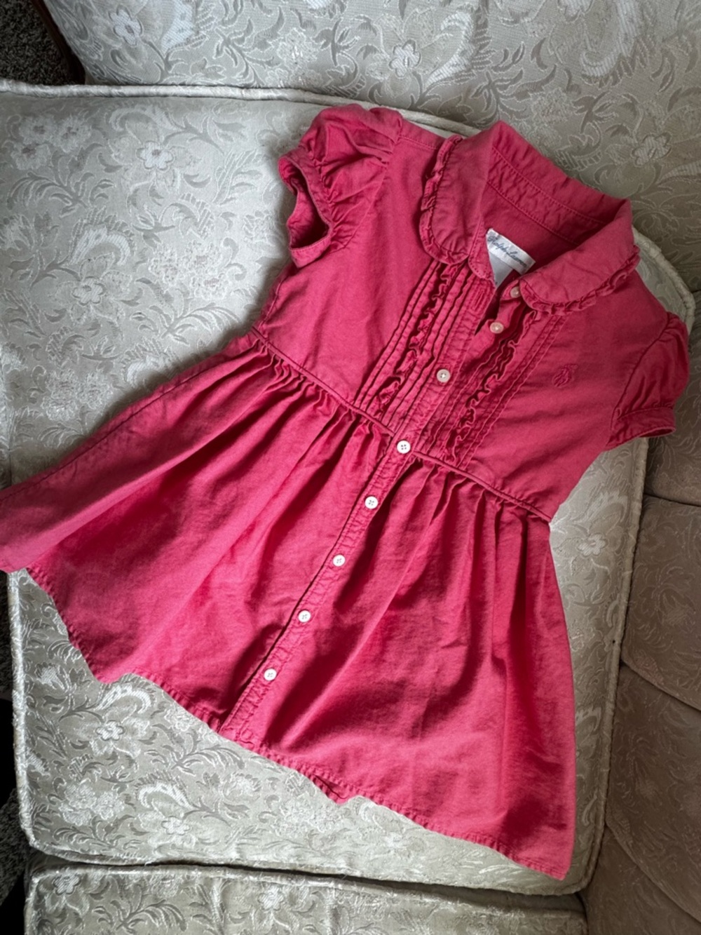 Ralph Lauren Girls Ruffled Button-Front Dress - Raspberry Pink
